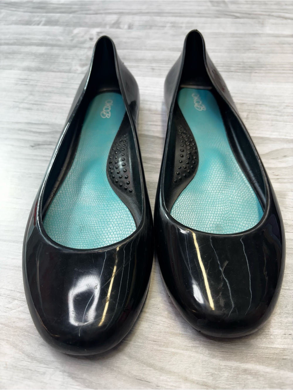 OKA b. Black Y2K Jelly Ballet Flats with Teal Insole Size 10